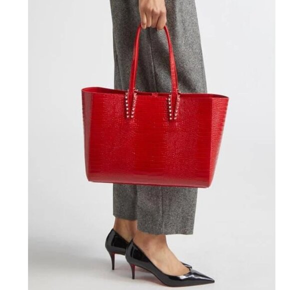 Christian Louboutin CABATA Spiked Studded Croc Leather Tote Bag w. Pouch - Picture 2 of 16